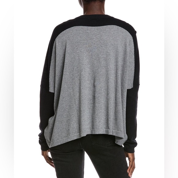 MINNIE ROSE Oversized Cashmere Blend Henley Sweater in Black/Gray Size S - Picture 3 of 8